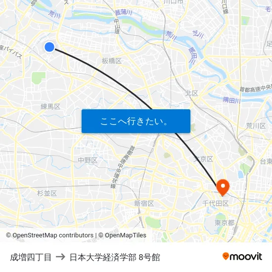 成増四丁目 to 日本大学経済学部 8号館 map