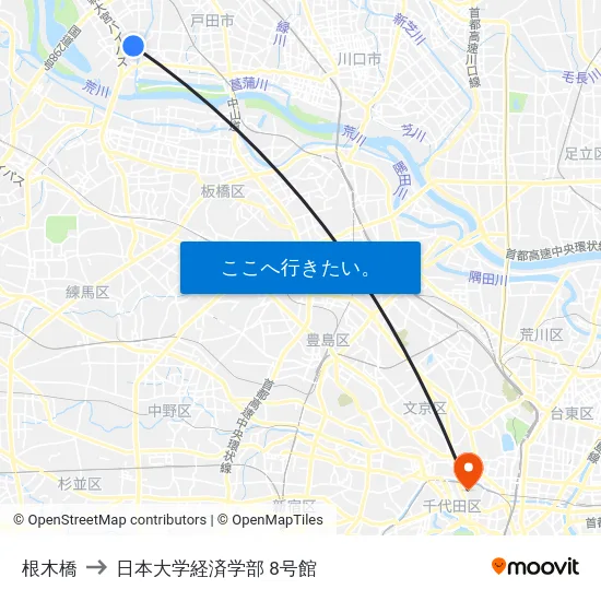 根木橋 to 日本大学経済学部 8号館 map