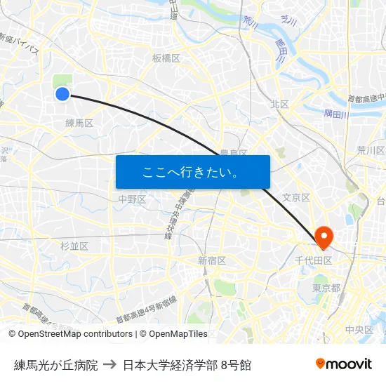 練馬光が丘病院 to 日本大学経済学部 8号館 map