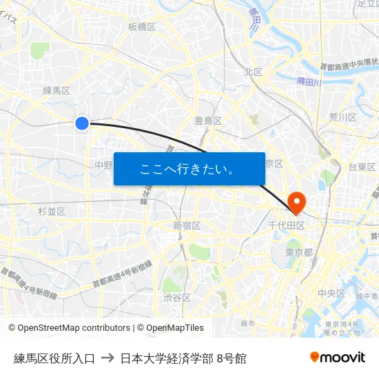 練馬区役所入口 to 日本大学経済学部 8号館 map
