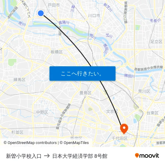 新曽小学校入口 to 日本大学経済学部 8号館 map