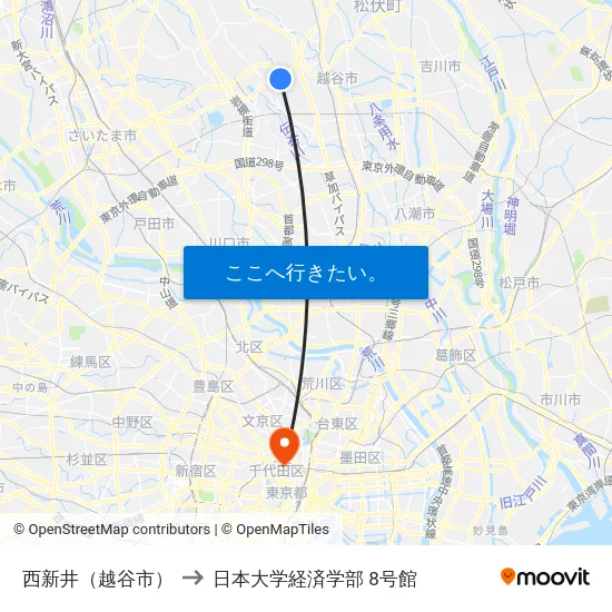 西新井（越谷市） to 日本大学経済学部 8号館 map