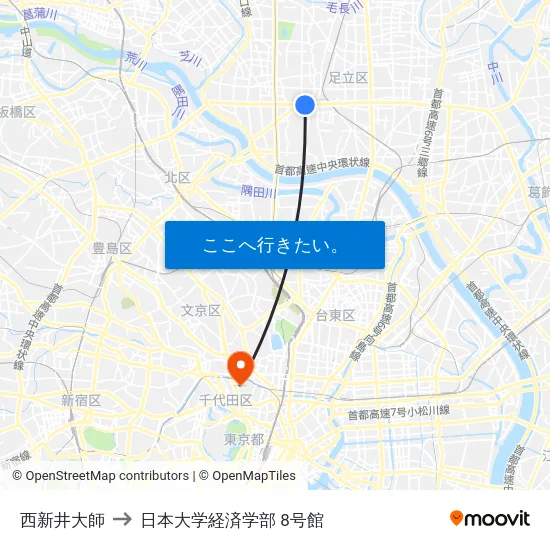 西新井大師 to 日本大学経済学部 8号館 map
