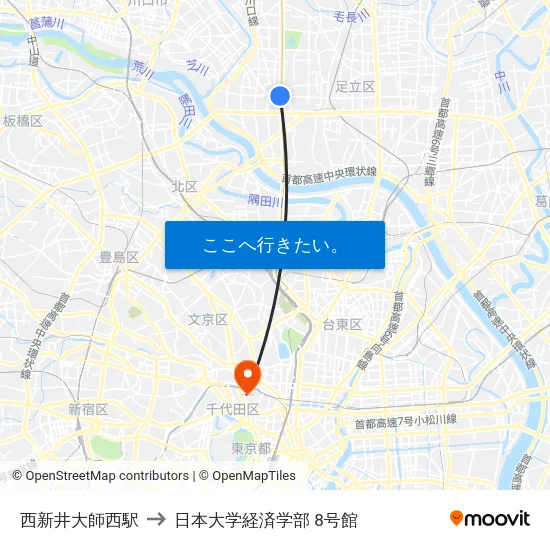 西新井大師西駅 to 日本大学経済学部 8号館 map