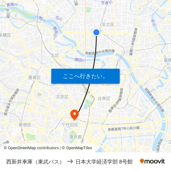西新井車庫（東武バス） to 日本大学経済学部 8号館 map