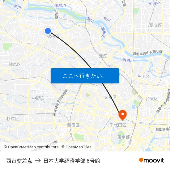 西台交差点 to 日本大学経済学部 8号館 map