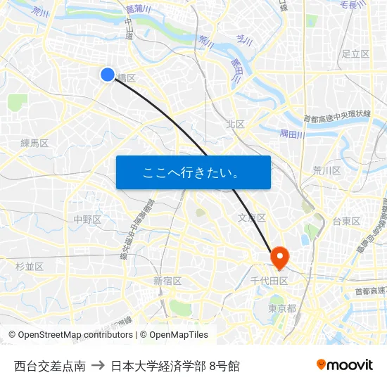西台交差点南 to 日本大学経済学部 8号館 map