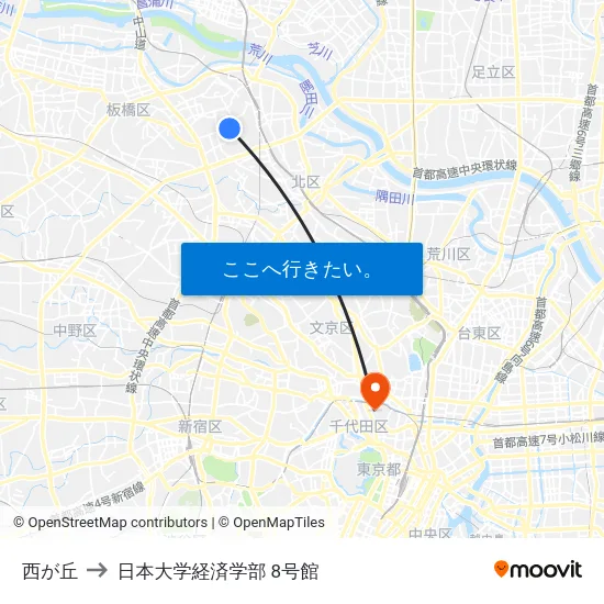 西が丘 to 日本大学経済学部 8号館 map