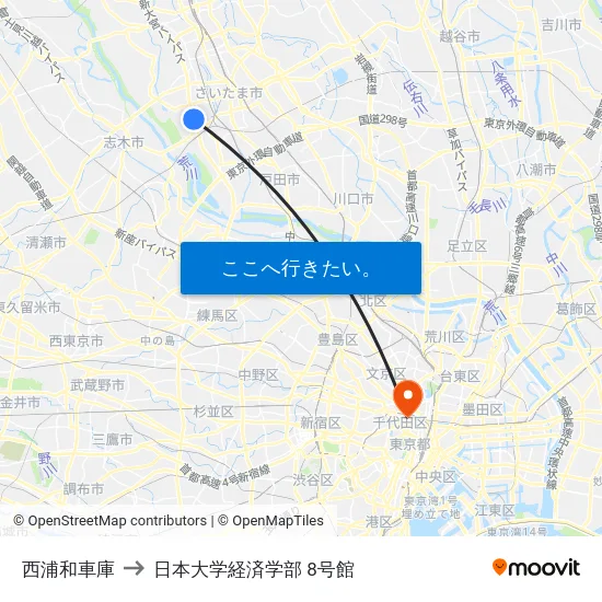 西浦和車庫 to 日本大学経済学部 8号館 map