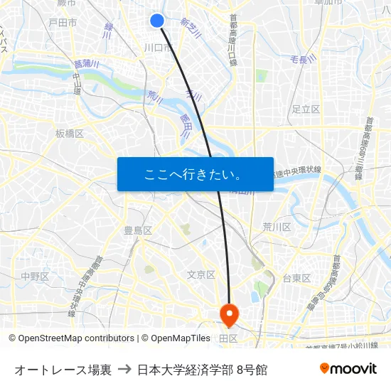 オートレース場裏 to 日本大学経済学部 8号館 map