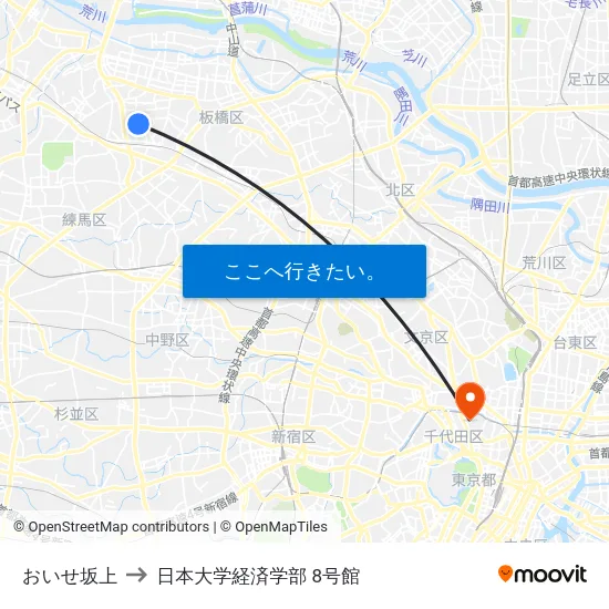おいせ坂上 to 日本大学経済学部 8号館 map