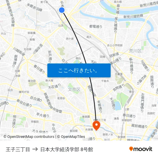 王子三丁目 to 日本大学経済学部 8号館 map