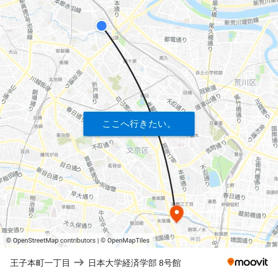 王子本町一丁目 to 日本大学経済学部 8号館 map