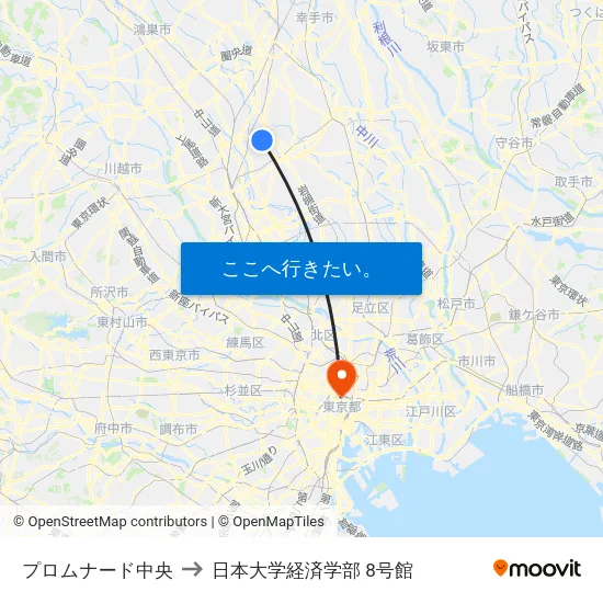 プロムナード中央 to 日本大学経済学部 8号館 map