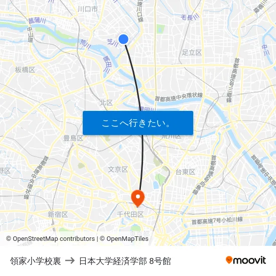 領家小学校裏 to 日本大学経済学部 8号館 map