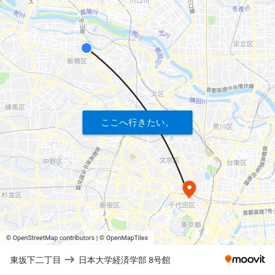 東坂下二丁目 to 日本大学経済学部 8号館 map