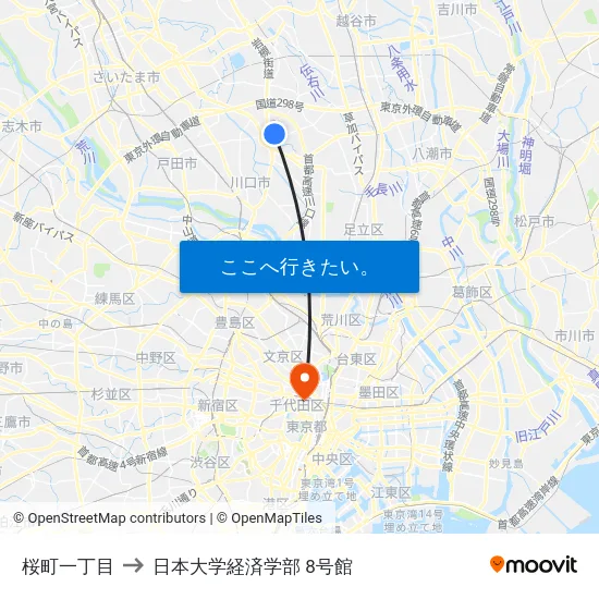 桜町一丁目 to 日本大学経済学部 8号館 map