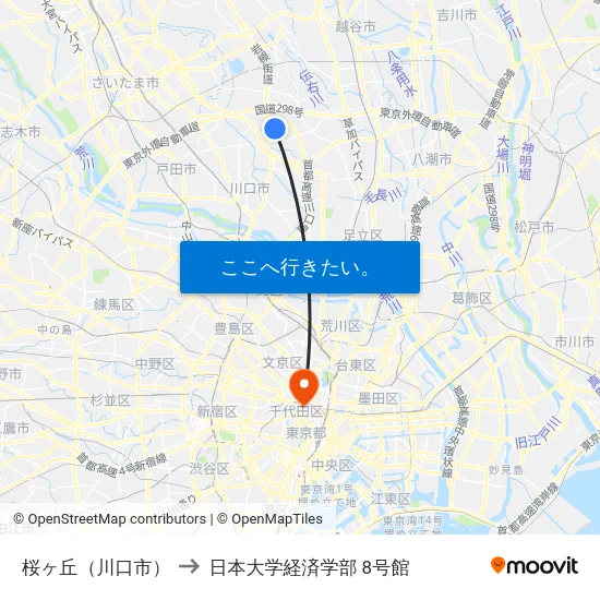 桜ヶ丘（川口市） to 日本大学経済学部 8号館 map