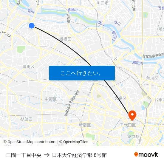 三園一丁目中央 to 日本大学経済学部 8号館 map