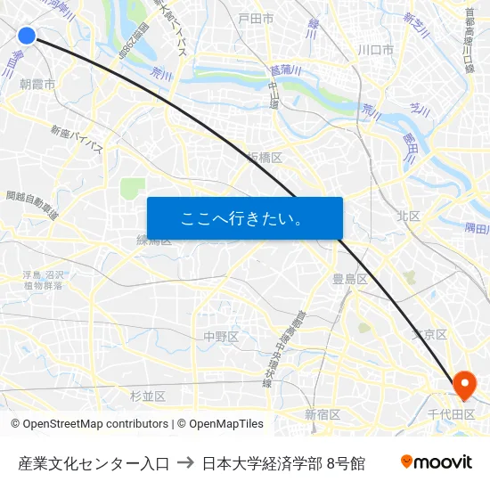 産業文化センター入口 to 日本大学経済学部 8号館 map