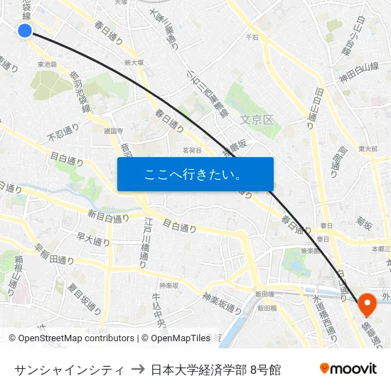 サンシャインシティ to 日本大学経済学部 8号館 map