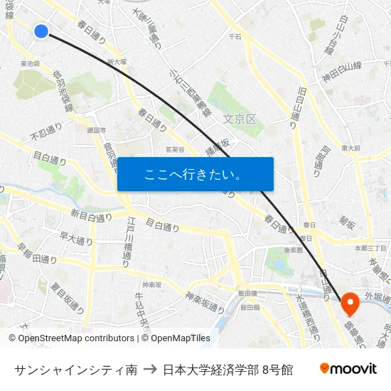 サンシャインシティ南 to 日本大学経済学部 8号館 map