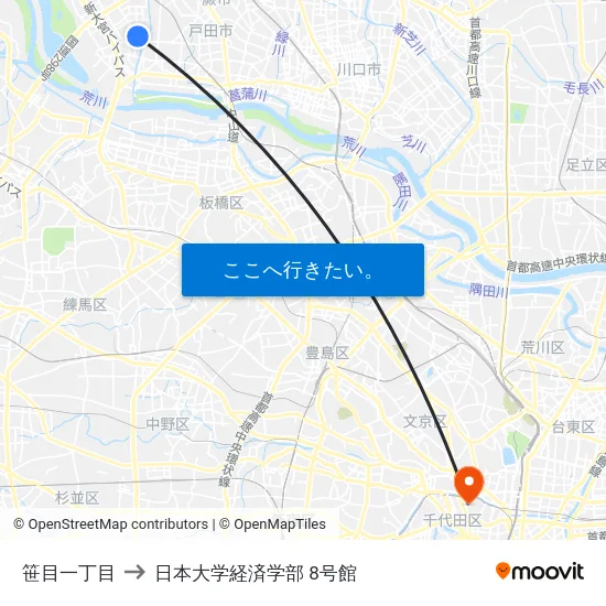笹目一丁目 to 日本大学経済学部 8号館 map