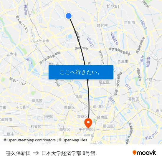 笹久保新田 to 日本大学経済学部 8号館 map