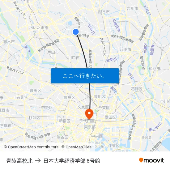 青陵高校北 to 日本大学経済学部 8号館 map