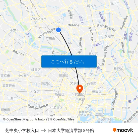 芝中央小学校入口 to 日本大学経済学部 8号館 map