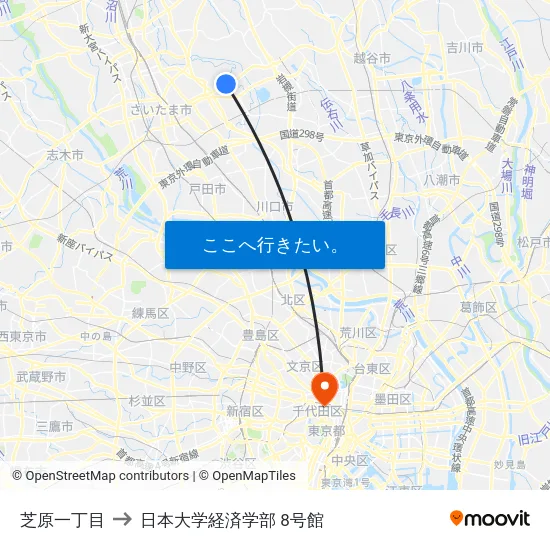 芝原一丁目 to 日本大学経済学部 8号館 map
