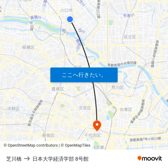 芝川橋 to 日本大学経済学部 8号館 map