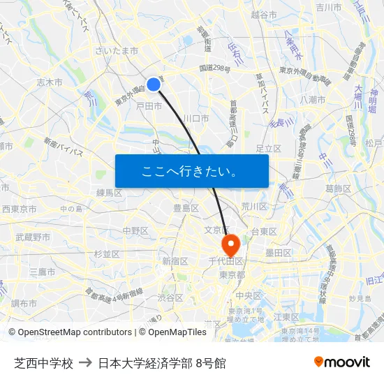 芝西中学校 to 日本大学経済学部 8号館 map