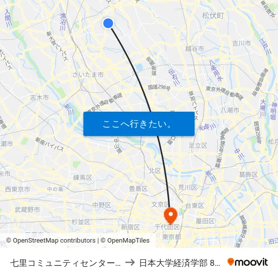 七里コミュニティセンター入口 to 日本大学経済学部 8号館 map
