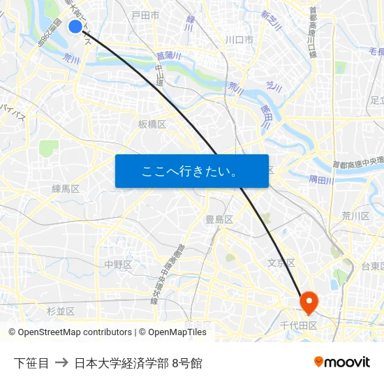 下笹目 to 日本大学経済学部 8号館 map