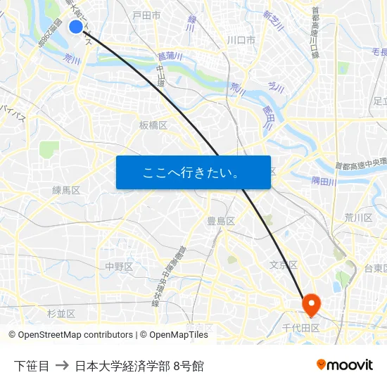 下笹目 to 日本大学経済学部 8号館 map