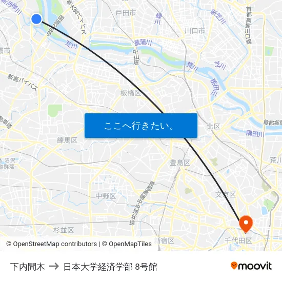 下内間木 to 日本大学経済学部 8号館 map