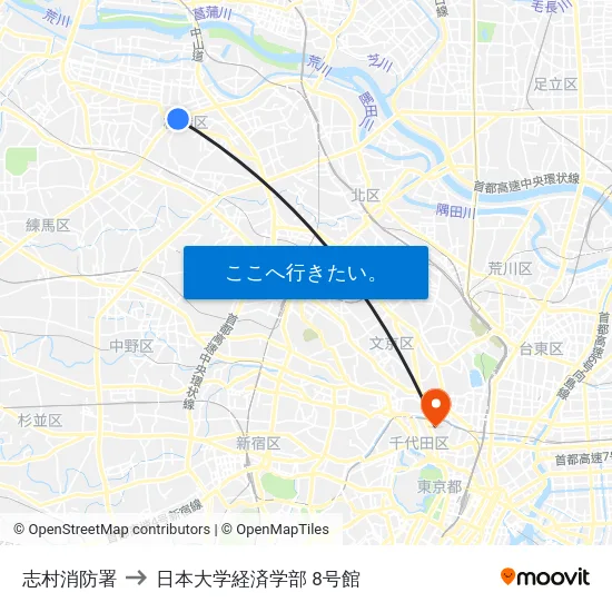 志村消防署 to 日本大学経済学部 8号館 map