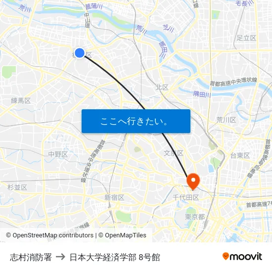志村消防署 to 日本大学経済学部 8号館 map