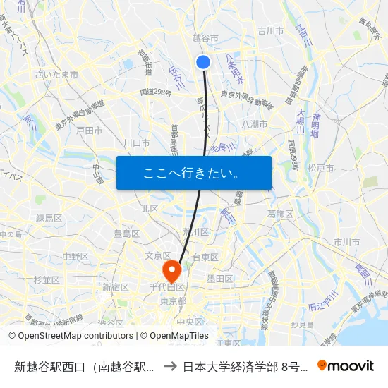 新越谷駅西口（南越谷駅） to 日本大学経済学部 8号館 map
