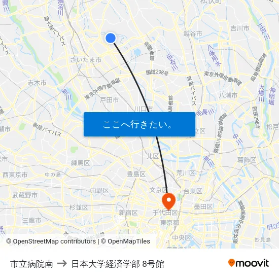 市立病院南 to 日本大学経済学部 8号館 map