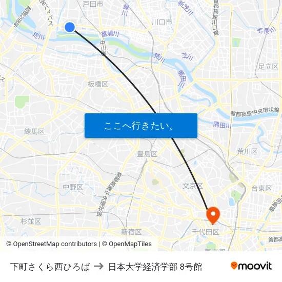 下町さくら西ひろば to 日本大学経済学部 8号館 map