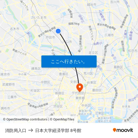 消防局入口 to 日本大学経済学部 8号館 map