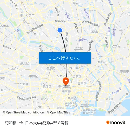 昭和橋 to 日本大学経済学部 8号館 map