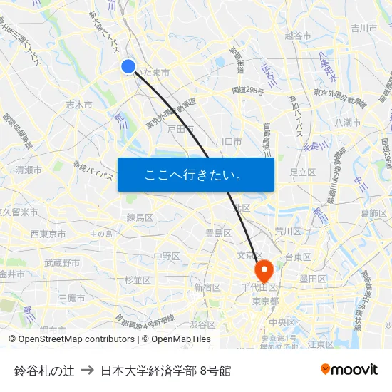 鈴谷札の辻 to 日本大学経済学部 8号館 map