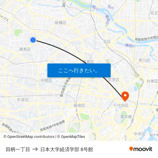 田柄一丁目 to 日本大学経済学部 8号館 map