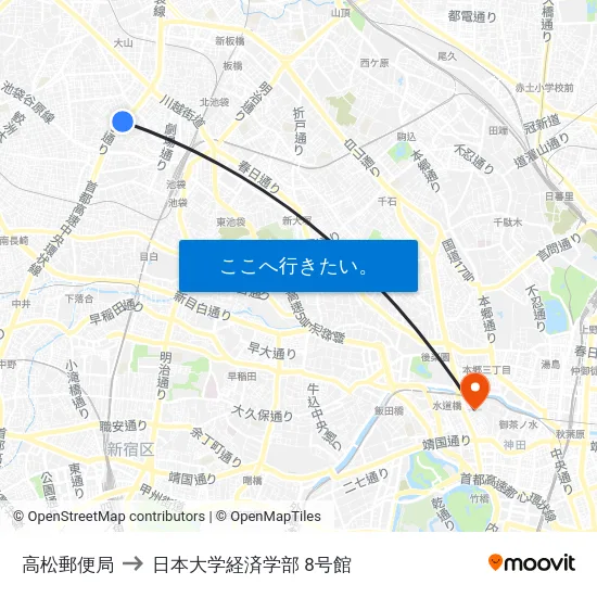 高松郵便局 to 日本大学経済学部 8号館 map