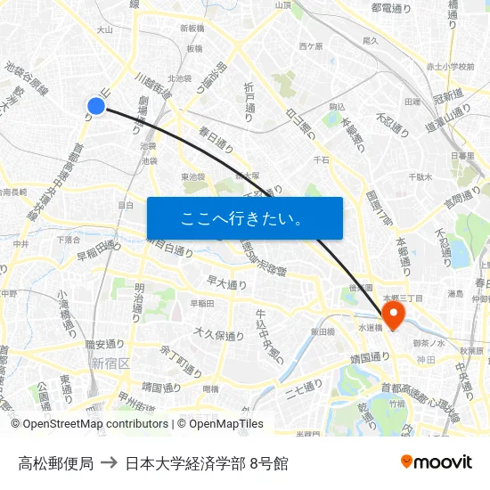 高松郵便局 to 日本大学経済学部 8号館 map