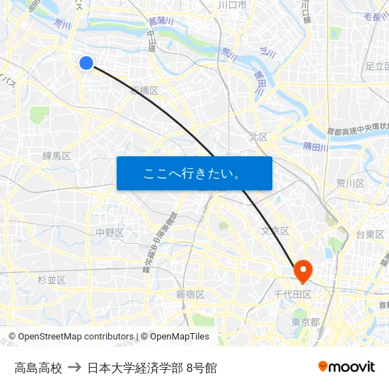 高島高校 to 日本大学経済学部 8号館 map