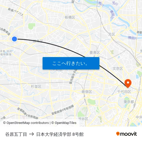 谷原五丁目 to 日本大学経済学部 8号館 map